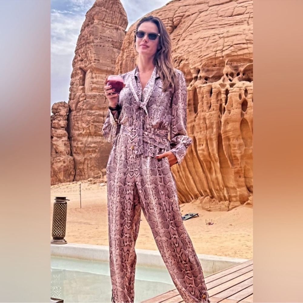 Zimmermann Silk Tie‎ Jumpsuit Snake Print Size AU 1